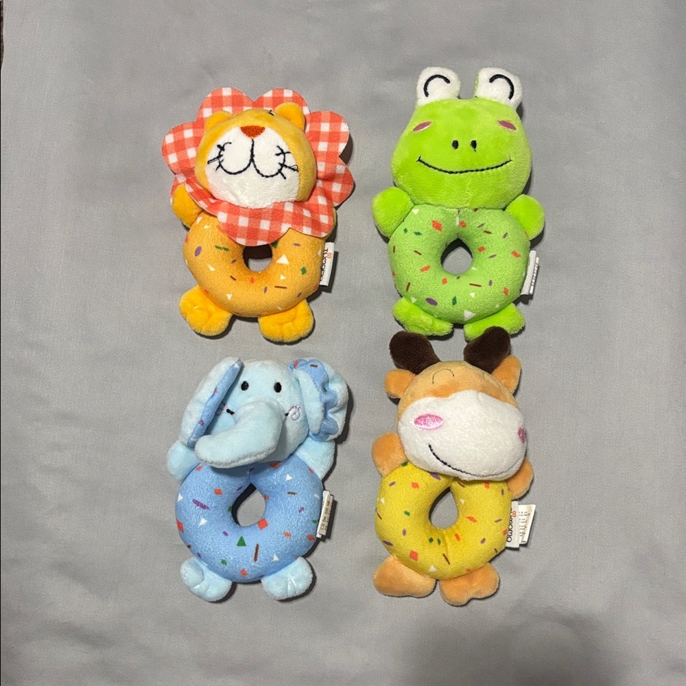 Tumama Baby Soft Rattle Toy Lot – 4 Animal Ring Rattles – Used